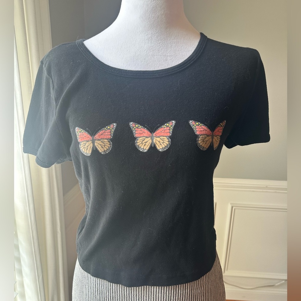Truly Madly Deeply Black and Orange Crop Fitted T-Shirt